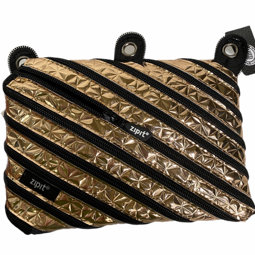 ZipIt metallic 3 ring zipper pouch